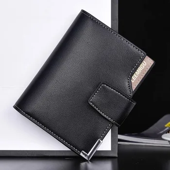 

Hot Selling PU Wallet Men Short Hasp Casual Black Zipper Coin Purses Male Credit Card Holder Wallets -B5