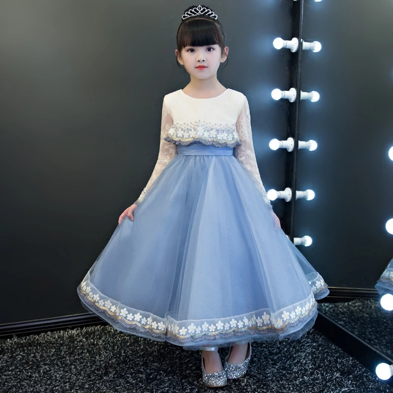 

2018 New Babies Children Elegant Luxury Birthday Party Wedding Formal Evening Party Princess Lace Long Dress Girls Pageant Dress