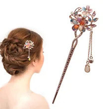 Элегантный Шарм двойной Цветы Бобби Булавки смешанные Цвет волос Булавки горный хрусталь волос палку Лидер продаж