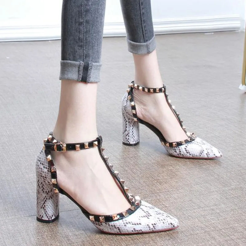 

Fashion high heels tip head rivet women's shoes sexy Snake Banquet shoes heels women pumps Ladies Shoes Tacones Mujer