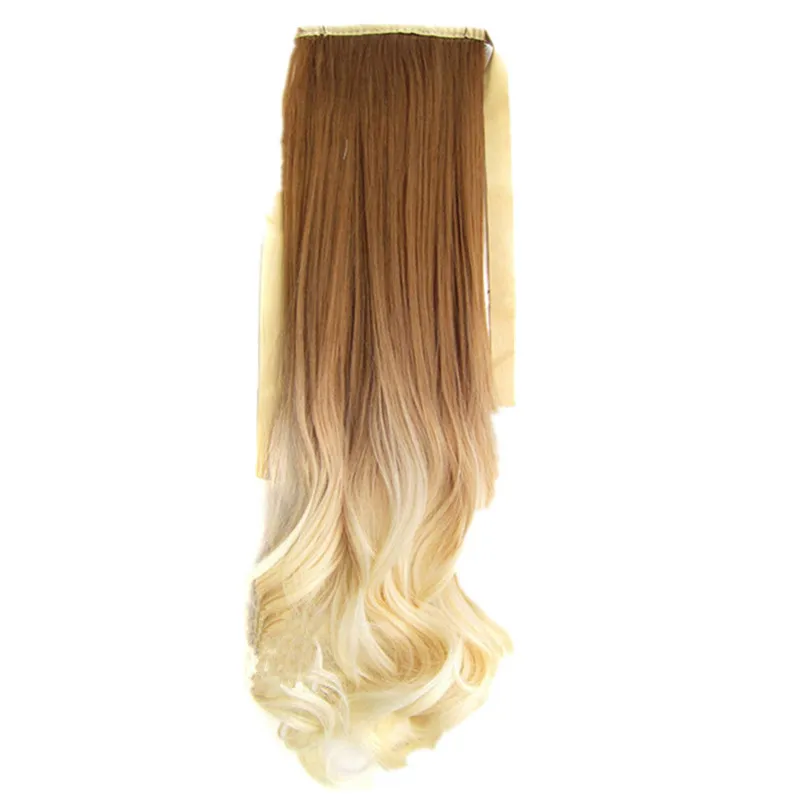 Gres свободная волна женский хвостик с шнурком Длинные Синтетические волосы стиль 22 дюймов/55 см два тона цвет один клип в комплекте конский