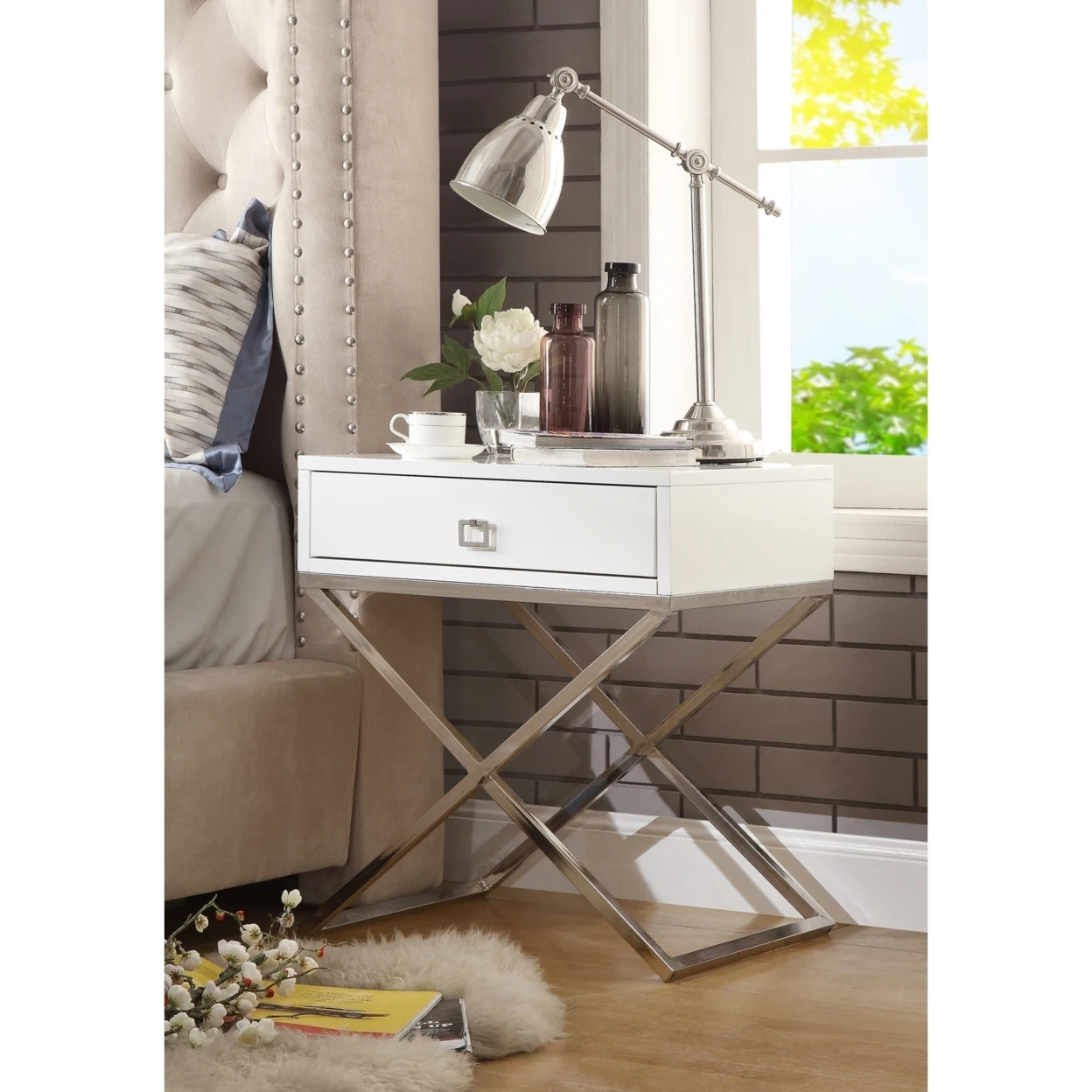 Jesse Lacquer Finish Nightstand | Steel Base | Side Table | Modern | Inspired Home (2)
