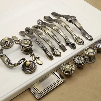 

JD Antique Handle Bronze European Cabinet Wardrobe Door Drawer Classical Vintage Hand Zinc Alloy Solid Green Ancient Handle