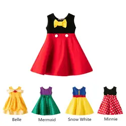 Детские платья для девочек косплей Белоснежка платье принцессы Детское платье для дня рождения Белль Моана Минни Маус костюм на Хэллоуин