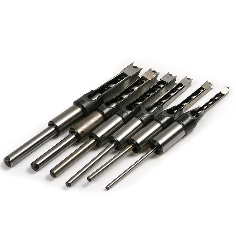 DWZ 6pcs HSS HRC 48~50 Square Hole Saw Mortising Chisel Twist Auger Drill Bits