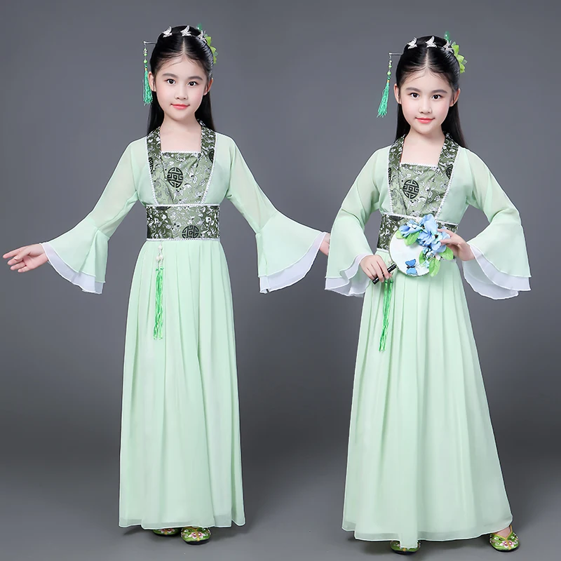 Новое поступление; детская дизайнерская одежда в китайском винтажном стиле; платье с фатиновой юбкой для девочек; Карнавальный костюм для детей; нарядное платье; реквизит - Цвет: Зеленый