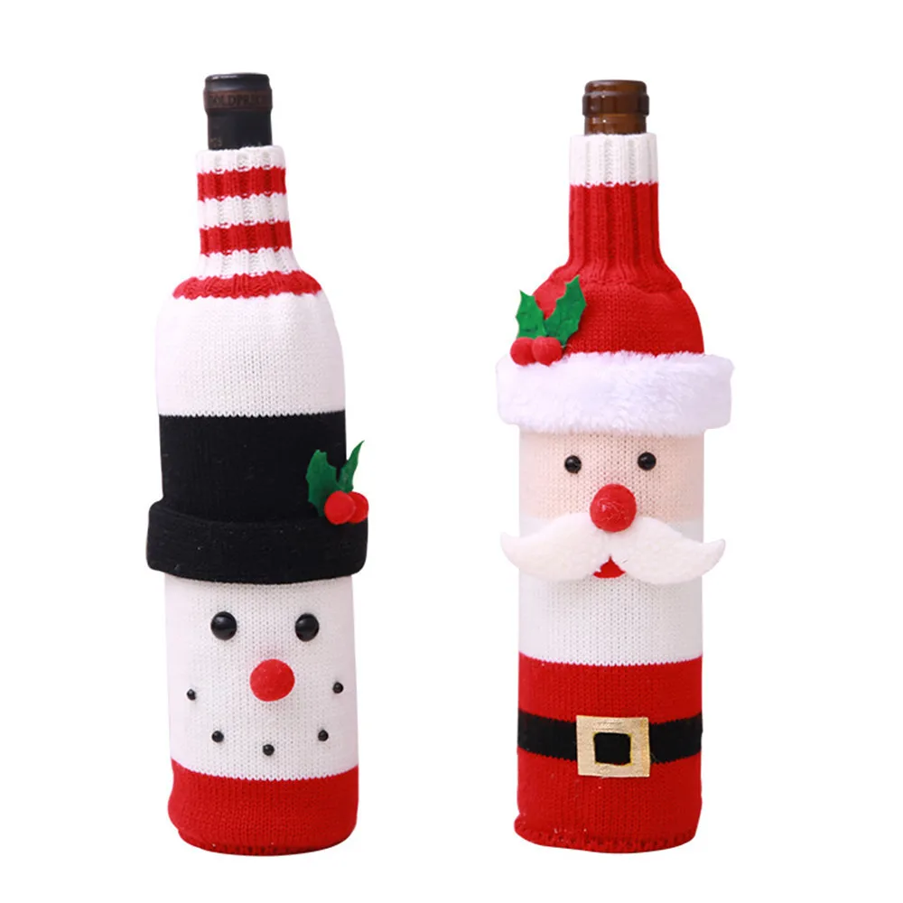 Милая Рождественская Крышка для бутылки вина, снеговик, Санта Клаус, украшение, Рождественская крышка для бутылки, декор для рождественского ужина, вечерние