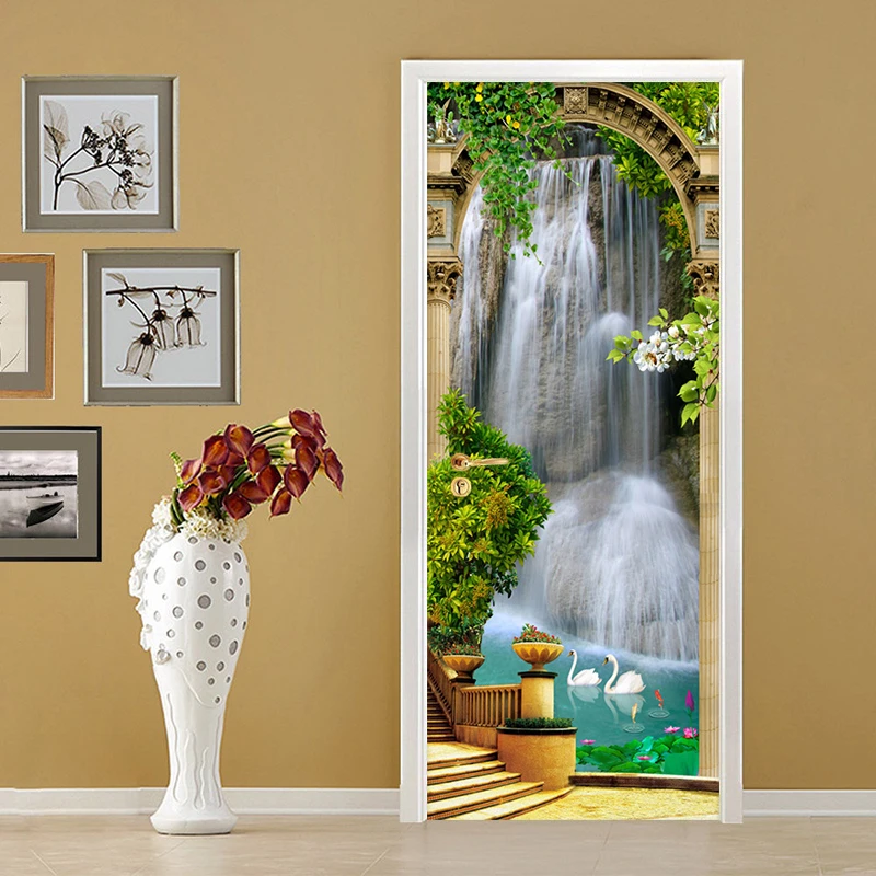 3D Flowers And Building D419 Door Wall Mural Photo Wall Sticker Decal Wall Self-Adhesive 3D Door Wall Mural AJ Wallpaper US Lemon