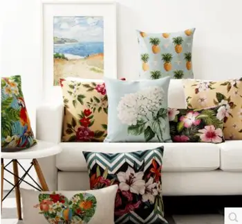 

pastoral flower cotton linen cushion cover pillow case floral waist pillow case backrest pillowcase indoor
