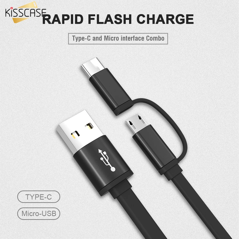 KISSCASE Mobile Phone USB Cable 3.0 Micro USB Type C 2 in 1 Quick