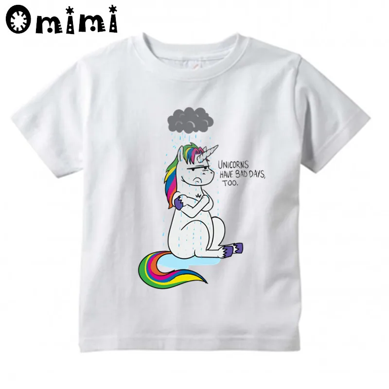 

Boys/Girls Bad Day Unicorn Cartoon Design T Shirt Kids Cool Casual Tops Children's Summer White T-Shirt