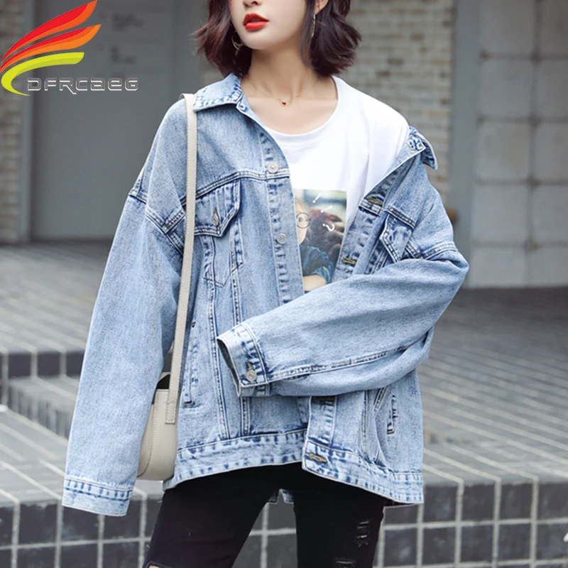 

Autumn Winter Jeans Jacket For Women Loose Casual Blue Women Coats Outwear Back Buttons Up Streetwear Denim Coat Autumn