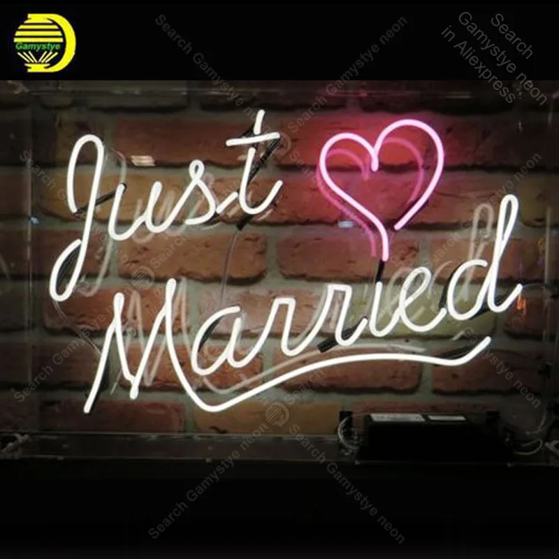 Неоновая вывеска для Just Married неоновая лампа знак ручной работы Любовь Подарок стеклянная трубка свет украшения комнаты Настенные Лампы рекламировать дисплей магазин