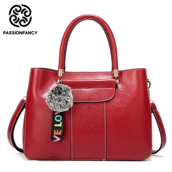 

Fashion Brand Women Bag Designer Hairball with Colored Ribbon Casual Tote Bags Female Solid Ladies Shoulder Messenger Bag 32CM