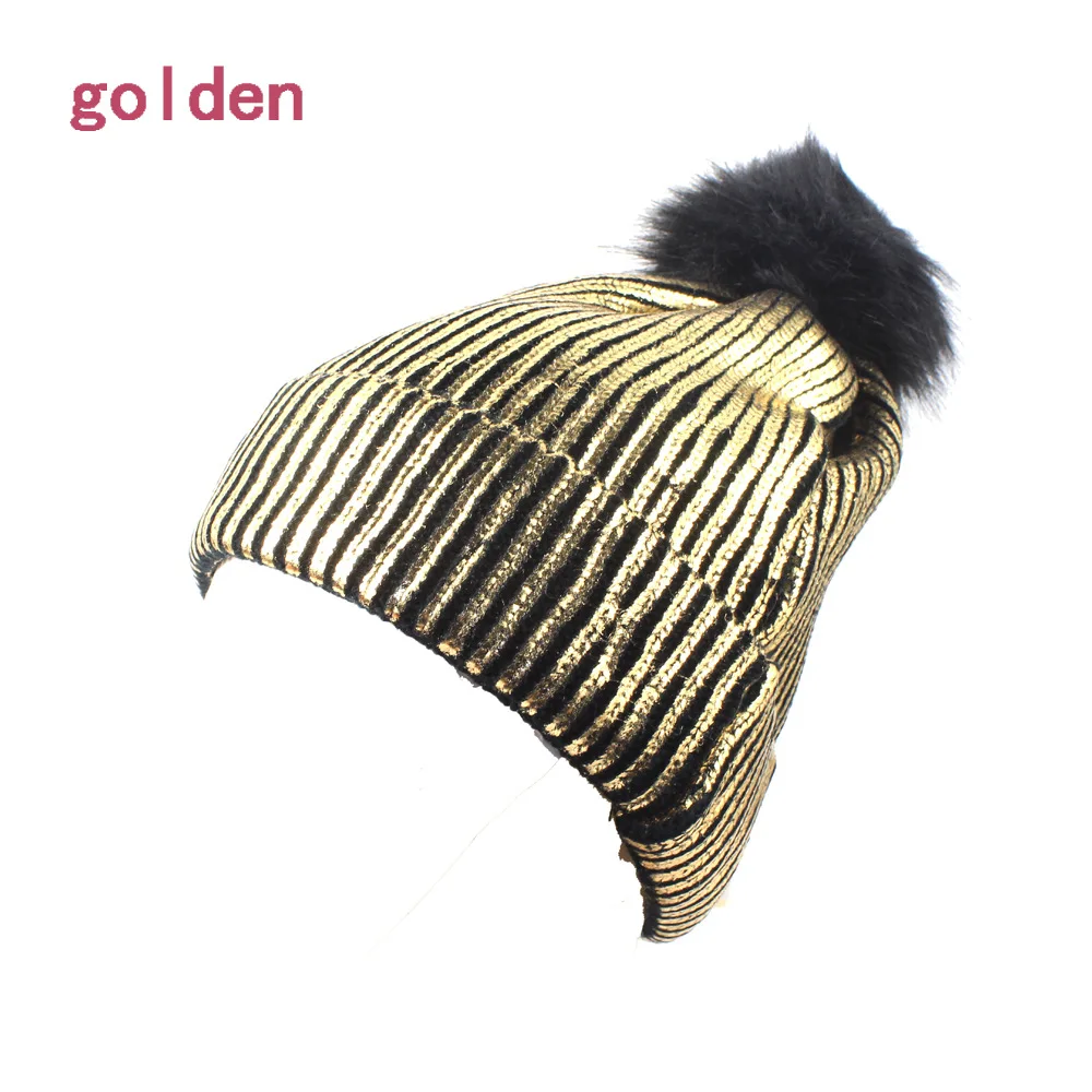 New Autumn And Winter European And American Style Women Hat Solid Color Bronzing Pinstripe Knit Hat Warm Fashion Hat HC57 (3)