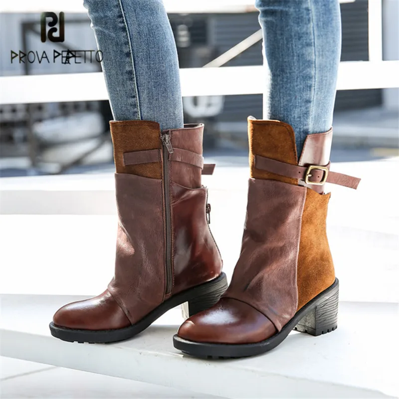 

Prova Perfetto Women Ankle Boots Genuine Leather Short Booties Autumn Winter Botas Mujer Platform Rubber Shoes Botte Femme