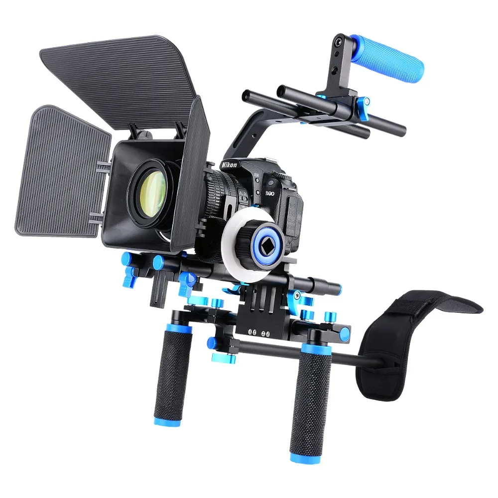 Handheld Shoulder mount DSLR Video Camera Stabilizer Movie Film Support Kit with Top Hand Grip+Matte Box+Follow Focus+C-Shaped