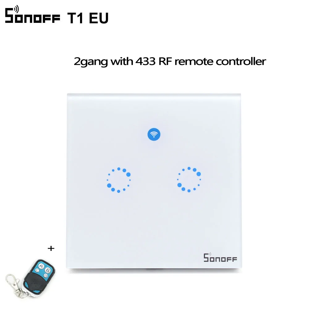 Sonoff T1 EU 1 2 банда Wifi умный переключатель умный дом автоматизация 433 МГц сенсорный/WiFi/RF/APP удаленный переключатель поддержка Alexa google Home - Комплект: EU 2gang with RC