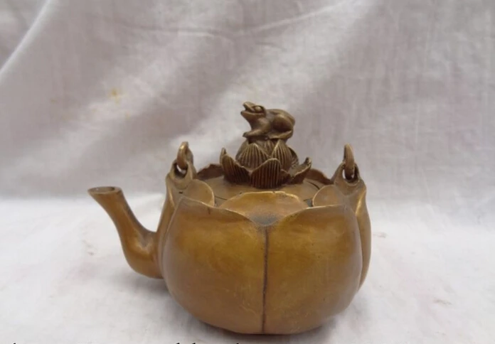 

song voge gem S4721 China Bronze Buddhist Auspicious Lotus FengShui Jump Frog Statue Wine Pot Teapot