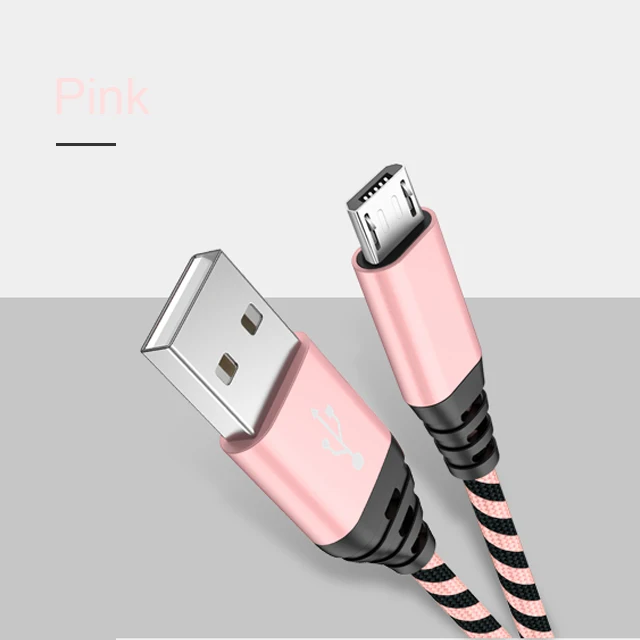 2 м кабель Micro USB для samsung S7 кабель быстрой зарядки для huawei Xiaomi Android зарядное устройство через Micro USB шнур - Цвет: Pink