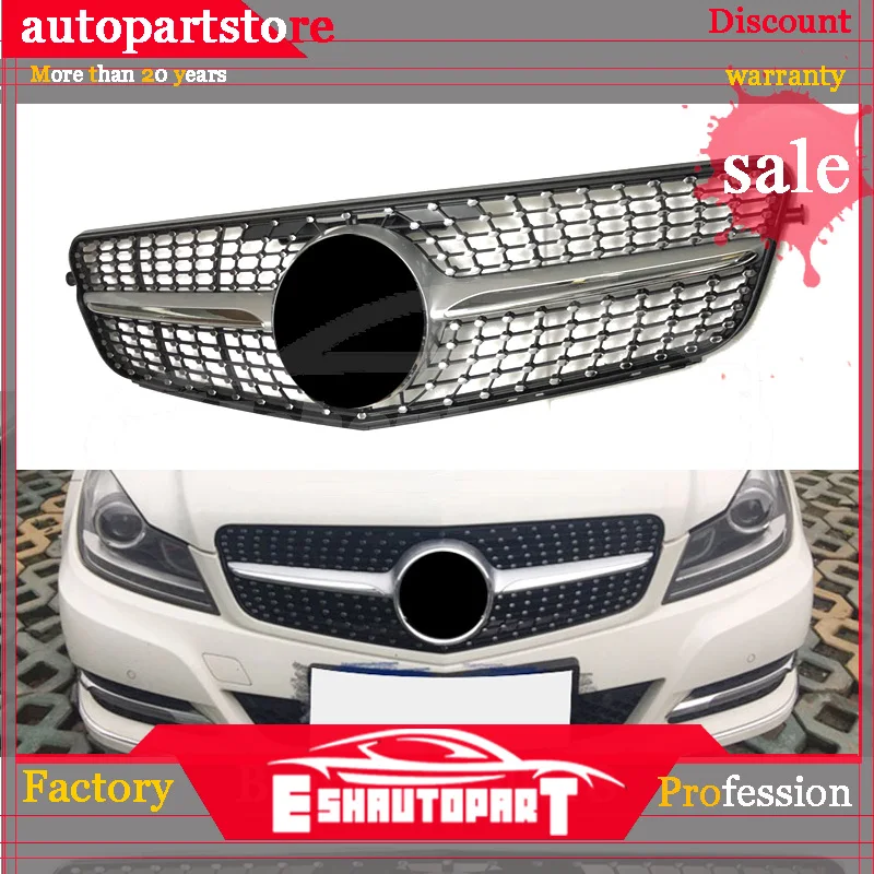 

For Mercedes Benz W204 Diamond Style Front Racing Grill Grille W204 C-class C180 C200 C220 C260 C300 Silver/Black 2008-2014