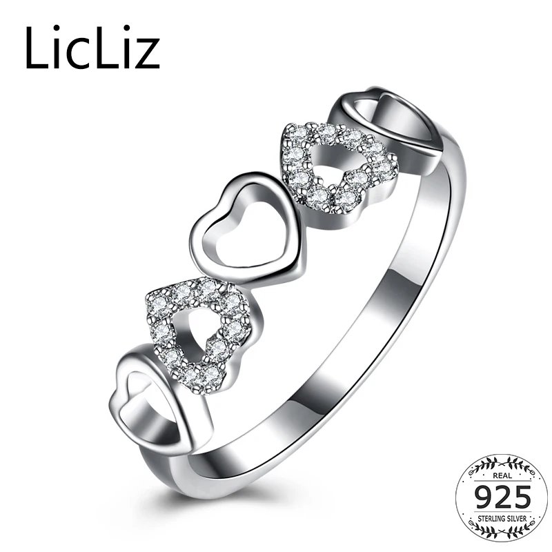 

LicLiz Forever Cubic Zirconia Love Heart Rings Women Finger 925 Sterling Silver CZ Eternity Ring Wedding Band Hollow Ring LR0532