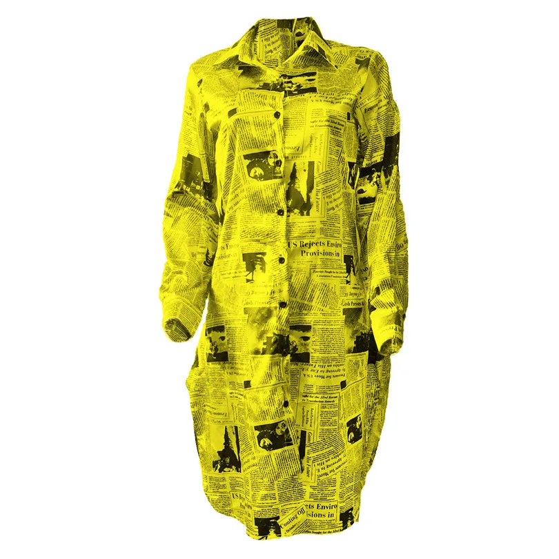 

Fashion novelty pattern print dress women turn down collar long sleeve dress ladies loose shirt dress CX047