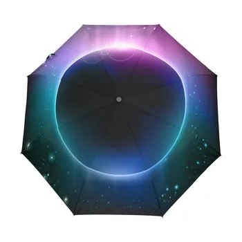 

Rainbow Light Dream Planet Umbrella Sunscreen Anti UV Three Folding Sun and Rain Umbrell for Women and Men with Carrying Bag