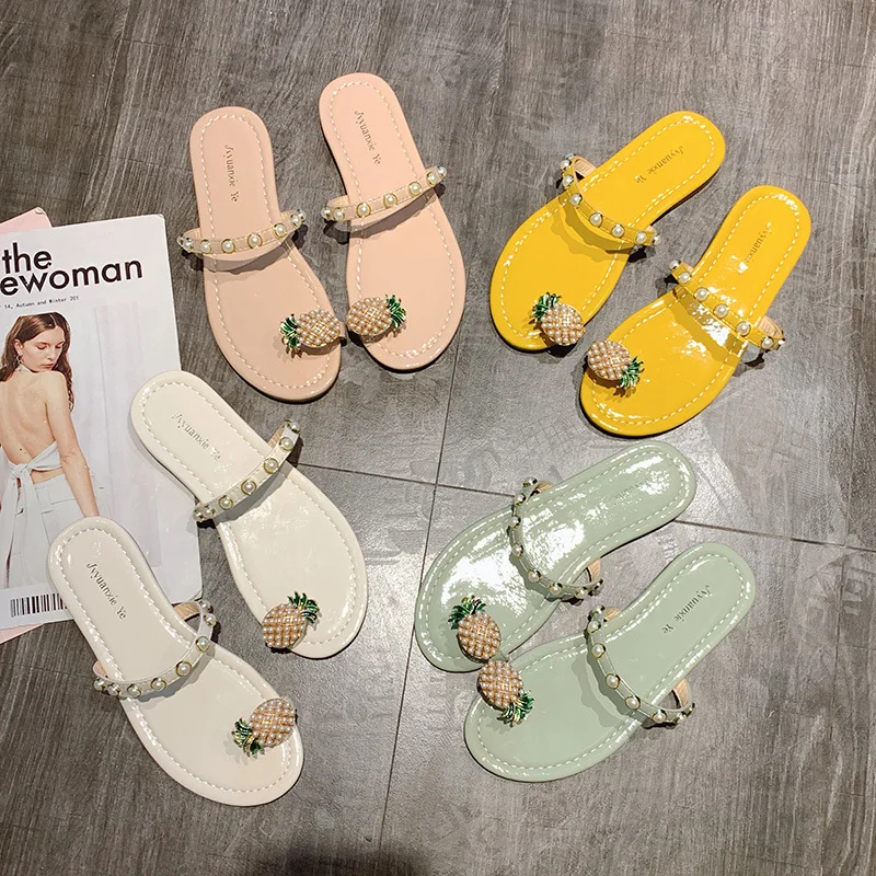 

Tangnest Cute Flip Flops Women Pineapple Design Flat Slippers Summer Slides Faux Rhinestone Fashion Slip On Ladies Shoes XWT1881