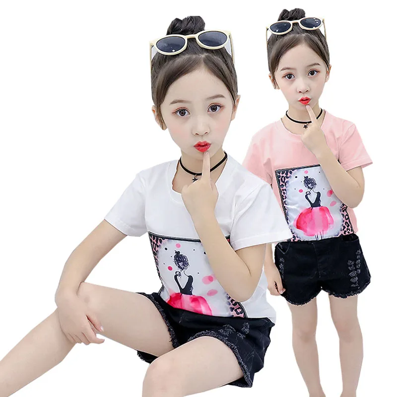 

Summer Girl Clothes Short-sleeved T-shirt Cartoon Princess Pattern Print Cotton Baby 3-10 Y Child Quality Clothing 2019 Hot Sale