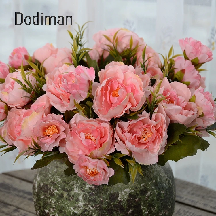 

5 Head Artificial Flowers Peony Bouquet Silk Flowers Bridal Bouquet Fall Vivid Fake Flowers for Wedding Home Party Decor 1pc