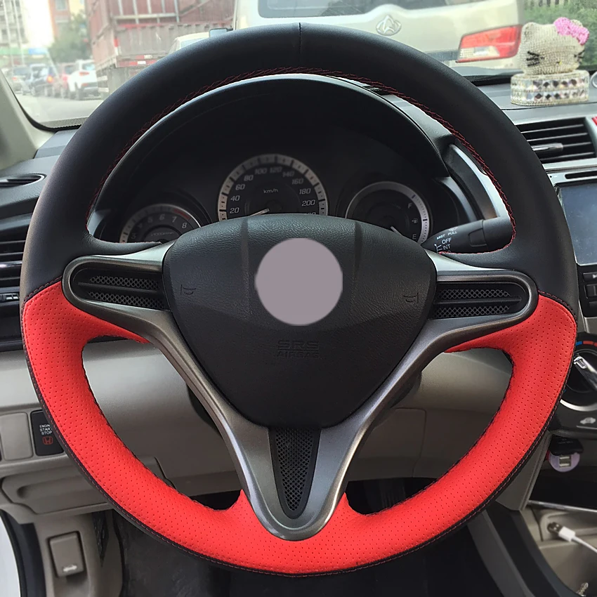 Black Leather Red Leather Car Steering Wheel Cover for Honda Fit 2009 2013 City Jazzin Steering