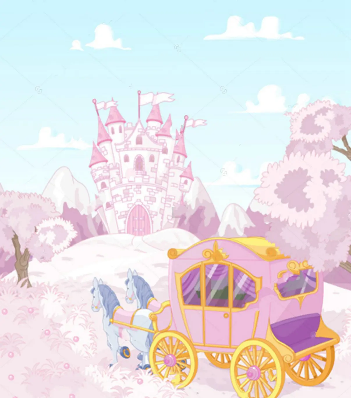 Carriage True Princess Castle Tree Fairy Tale backgrounds High quality Computer print birthday photo backdrop | Электроника