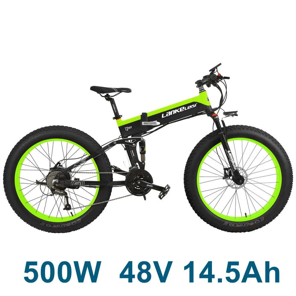 T750Plus 1000 Вт Электрический горный велосипед 27 скоростей Снежный велосипед складной электровелосипед городской велосипед дорожный велосипед 5 PAS полная подвеска 26 ''4,0 Fat Tire - Цвет: BKGE 14.5A 500W