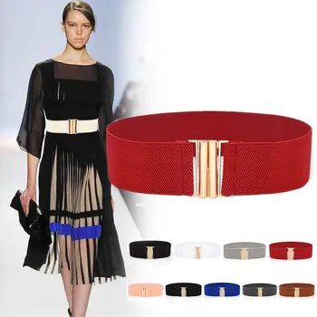 

HUOBAO Women Wide Elastic Waist Belt Dress Belt Accessories Stretch Elastic Wide Corset Waist Metal Buckle