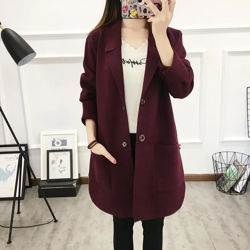 Casual Para grape De green Delgada Colores Nuevo Ropa Mujer Sólido Las Mujeres cyan Cardigan Cinco Coreanas Punto Primavera Abrigo black Slim Gray Purple Otoño 7n4q1z