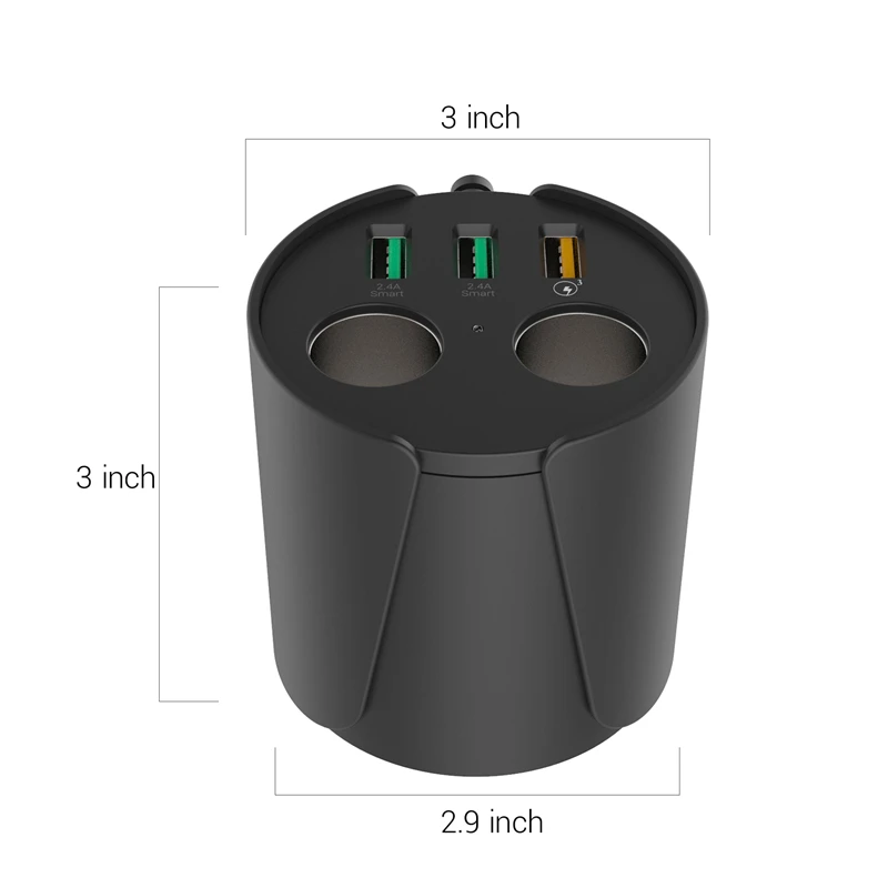 Автомобильное зарядное устройство Turata Quick Charge 3,0 с 3-usb-портами, 2 гнезда, прикуриватель 12 В/24 В, держатель для чашки постоянного тока, адаптер питания, зарядное устройство для телефона