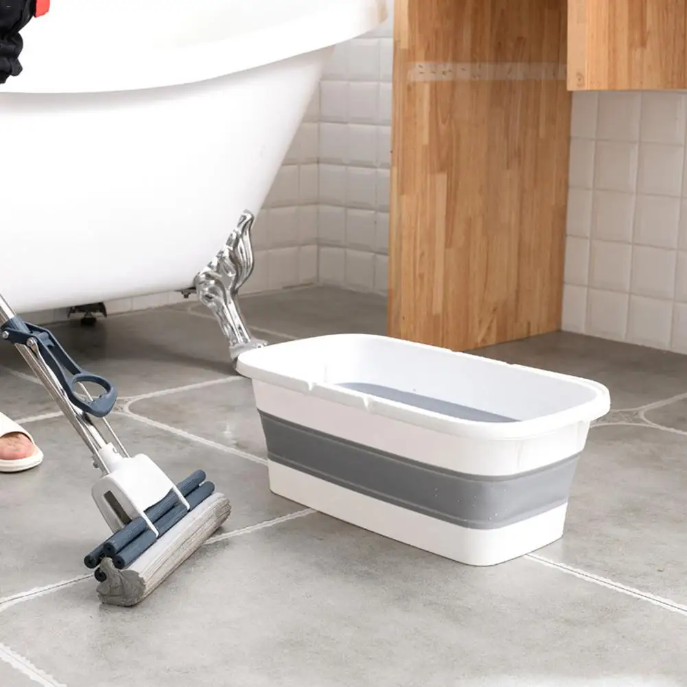 Plegable Cubo de fregona plegable portátil lavabo Dishpan con mango para Camping pesca Plegable Cubo de fregona plegable portátil lavabo Dishpan con mango para Camping pesca
