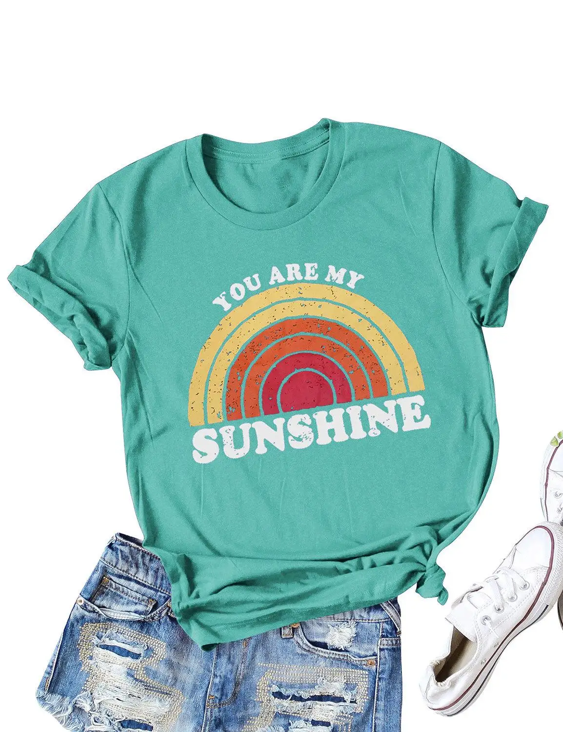 You Are My Sunshine, футболка с радужным принтом, женские летние топы с коротким рукавом, футболка с круглым вырезом размера плюс, повседневная женская футболка Harajuku