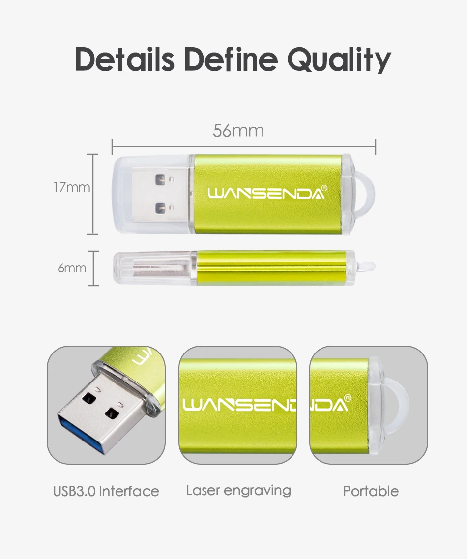 Новинка WANSENDA флеш-накопитель USB 3,0, 128 ГБ, 64 ГБ, металлическая ручка-накопитель, 32 ГБ, 16 ГБ, 8 ГБ, флешка, 256 ГБ, Высокоскоростной USB 3,0, флеш-карта памяти