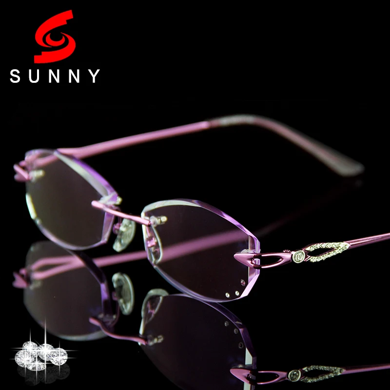 Excellence Lens Reading Glasses Women Rhinestone Readers Eyewear Rimless Frame Purple Presbyopic Diopter Eyeglasses Elderly 058
