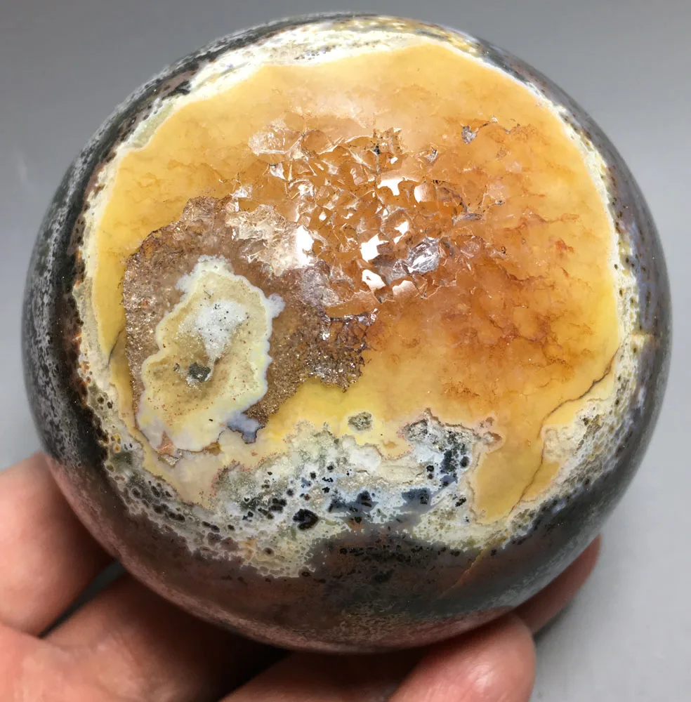 

915g NATURAL OCEAN JASPER QUARTZ CRYSTAL BALL HEALING buddha incense burner
