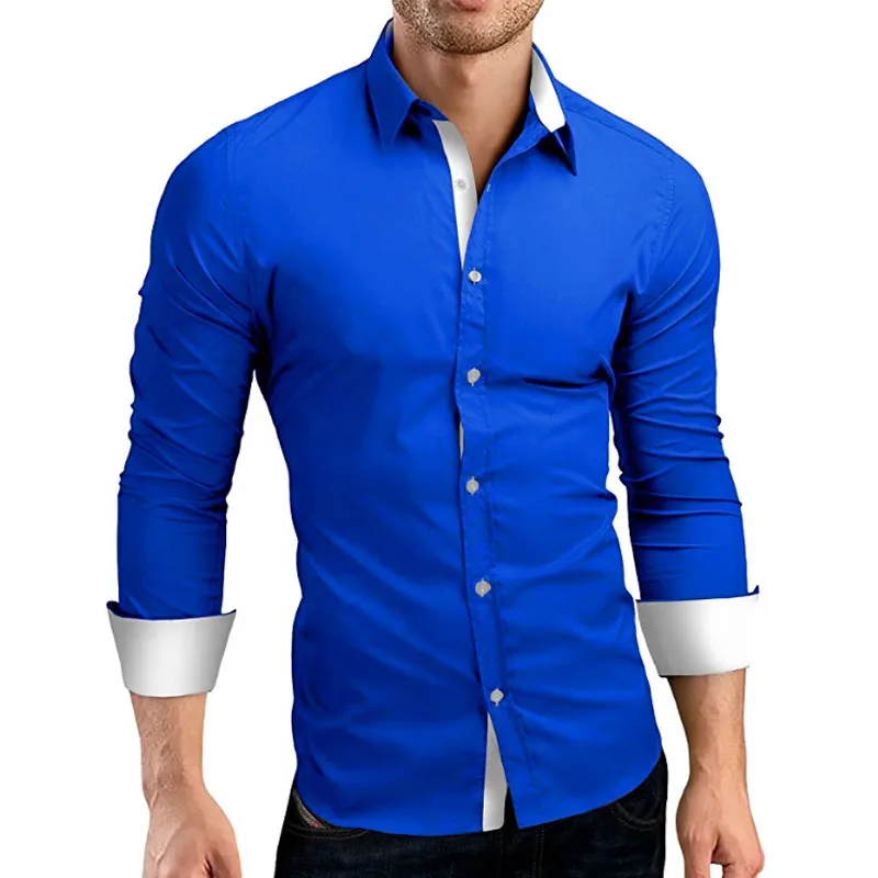 Men Shirt Brand 2018 Male High Long Sleeve Shirts Casual Hit Color Slim Fit Black Man Dress Shirts 4XL