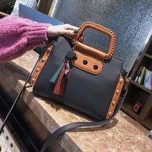 ETAILL Fashion Pu Leather Women Shoulder Bags Famous Designer Vintage Tassel Large Rivets Women Messenger Bags