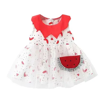 

2Pcs Baby Girls Dress Sets Kids Watermelon Pattern Sleeveless Mesh Dresses Casual Sundress With Bag 5M-4T