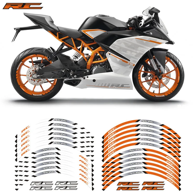 

New high quality 12 Pcs Fit Motorcycle Wheel Sticker stripe Reflective Rim For KTM RC 125 200 250 390