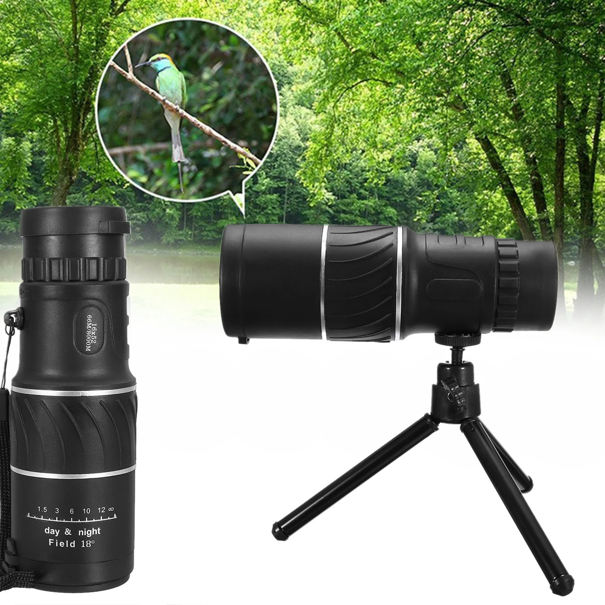 

16x52 Night Vision Zoom Hiking Monocular Telescope Lens Camera Scope Hunting +Holder +Tripod Fully Coated Optics Used by Phone