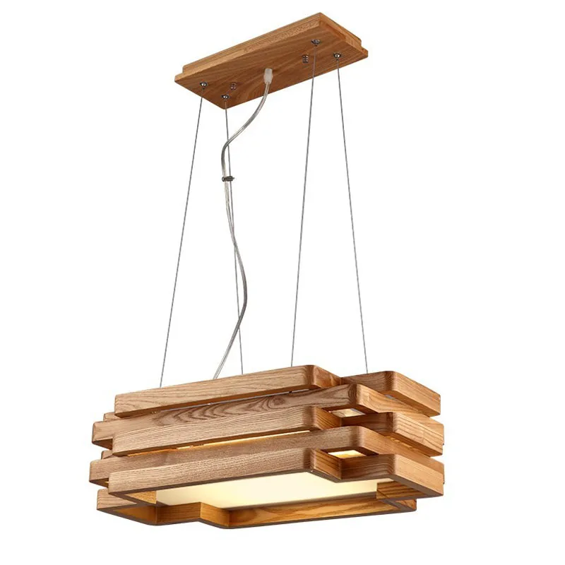 

Japanese LED chandelier wooden creative bedroom restaurant study rectangular home lighting MZ115