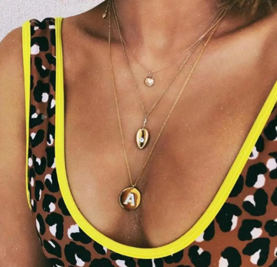 

New Fashion Personality Necklace Shell Alloy A Word Crystal Necklace Three Layer Hot Sell Jewelry Wholesale