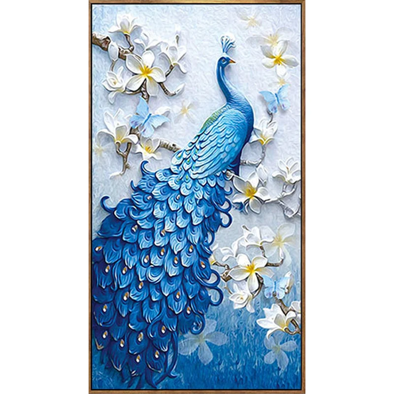 

DIY Blue Peacock Diamond Painting Cross Stitch Needlework 5D Embroidery Round Crystal Resin Mosaic Animal Picture 45*75cm
